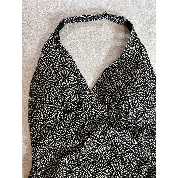 L.L. Bean Swim Dress Halter Adjustable Neck Size Large Swimsuit Black & Cream - Picture 2 of 10